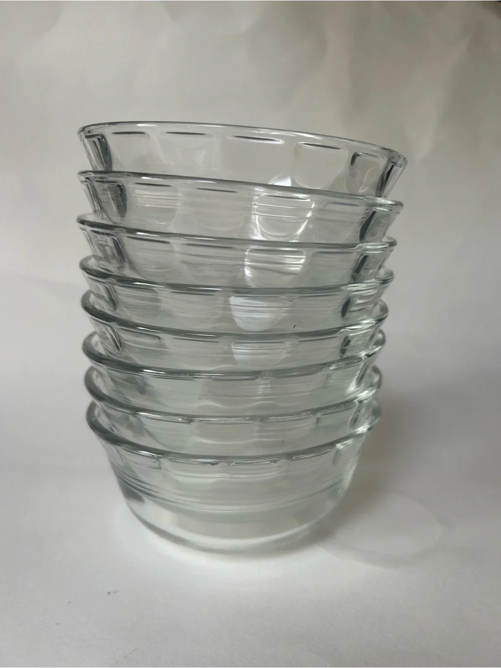 Lot of 8 Pyrex Scalloped 3 Ring Glass/Ramekins/Prep Bowls (Model #464, 10 oz)